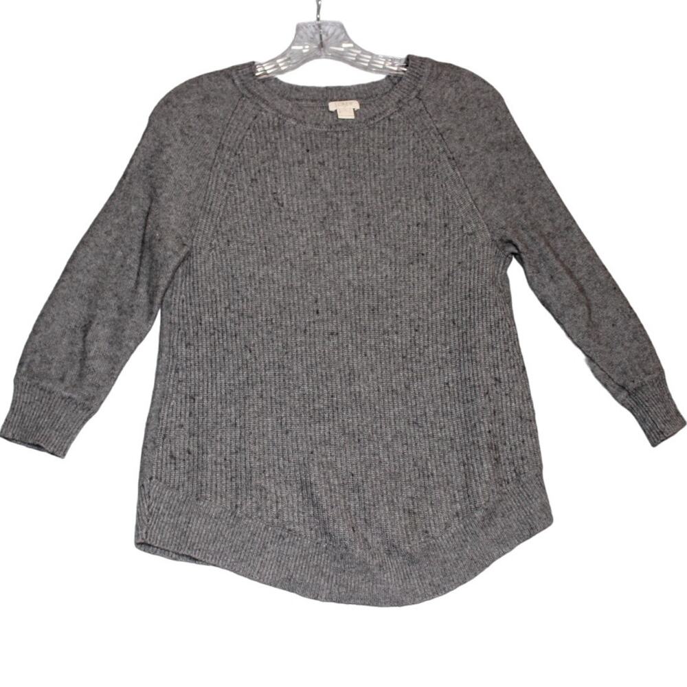 J CREW Womens XS Gray 3/4 Sleeve Textured Curved-Hem Sweater Style C9719โ